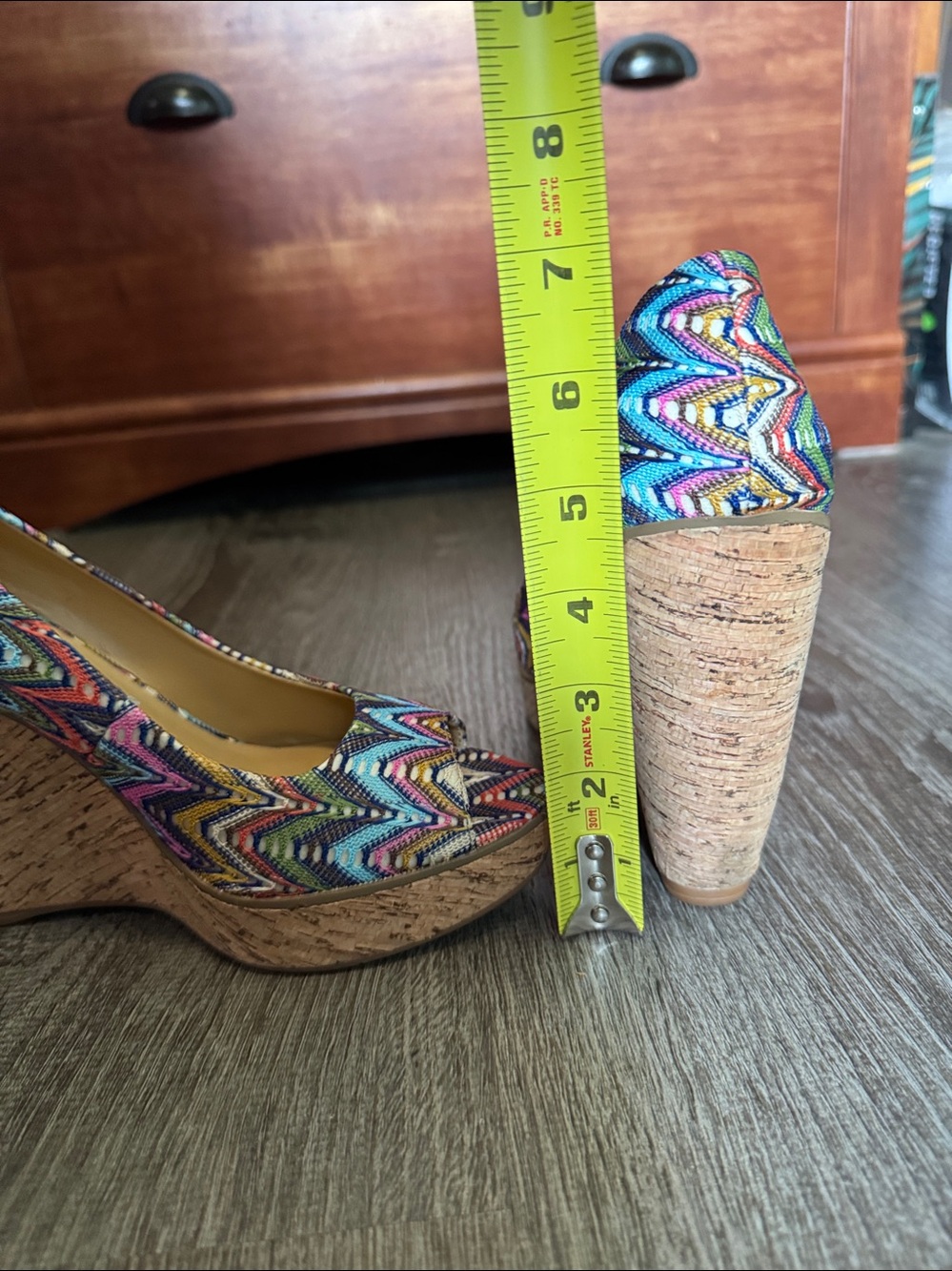 Nine West Multicolor Chevron Peep-Toe Wedge Pumps - Picture 4 of 13